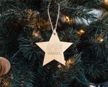 weihnachtsstern aus holz mit gravur